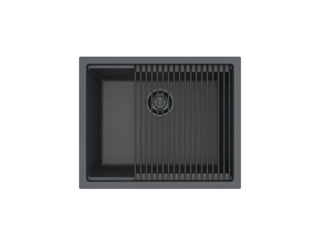 Črno granital enojno kuhinjsko korito omni+ 30 black edition z allround podstavkom